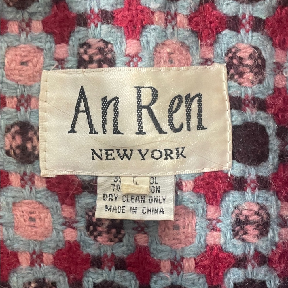An Ren Women's Geometric Pea Coat - Black, Red, White - Picture 2 of 3